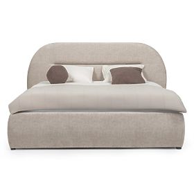 Lit rembourré Luno 160x200 cm, avec sommier et espace de rangement, beige clair, arrondi, lectus