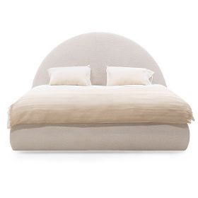 Lit rembourré Orbi 160x200 cm, avec sommier et espace de rangement, arrondi, beige, lectus