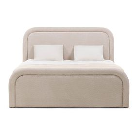 Lit rembourré Ovoid 140x200 cm, avec sommier et espace de rangement, arrondi, beige