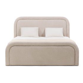 Lit rembourré Ovoid 140x200 cm, avec sommier et espace de rangement, arrondi, beige, lectus
