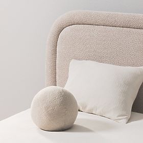 Lit rembourré Ovoid 140x200 cm, avec sommier et espace de rangement, arrondi, beige