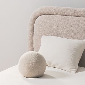 Lit rembourré Ovoid 140x200 cm, avec sommier et espace de rangement, arrondi, beige, lectus