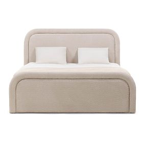 Lit rembourré Ovoid 160x200 cm, avec sommier et espace de rangement, arrondi, beige