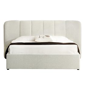 Lit rembourré Snoovia 160x200 cm, avec sommier et espace de rangement, beige clair, lectus