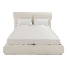 Lit rembourré Yunar 160x200 cm, avec sommier et espace de rangement, beige