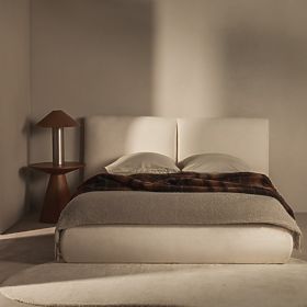 Lit rembourré Yunar 180x200 cm, avec sommier et espace de rangement, beige