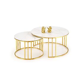 MERCURY 3 ensemble de 2 bancs, ensemble de 2 bancs, couleur : marbre blanc / or (2p=1pcs), Halmar