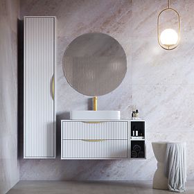 Meuble sous lavabo Avila 2.0, 80 cm, rainuré, poignées dorées, blanc, lectus