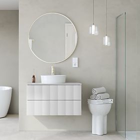 Meuble sous lavabo Grita 80 cm, blanc, panneau avant ondulé