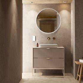 Meuble sous lavabo Livia 80 cm, couleur cachemire, pieds métalliques, rainuré
