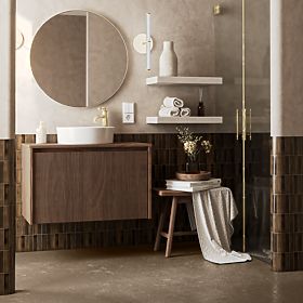 Meuble sous lavabo Pezzo 80 cm, noyer, rainuré