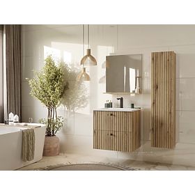 MEUBLE SOUS-LAVABO SUSPENDU TIGO 60 2S CHÊNE EVOKE 2 TIROIRS PANNEAU FRONTAL RAINURÉ