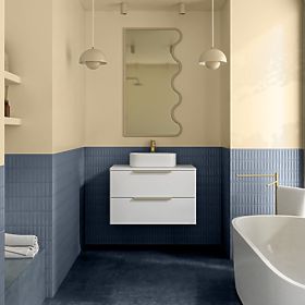 Meuble sous lavabo Tidea 80 cm, blanc, poignées dorées