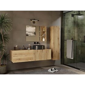 MEUBLE SOUS LAVABO TIGO 1D2S CHÊNE EVOKE 140 CM 2 TIROIRS PANNEAU FRONTAL RAINURÉ SUSPENDU