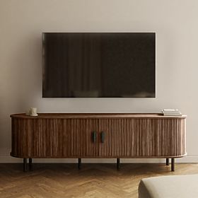 Meuble TV fermé Gliss, arrondi, lamelles, noyer foncé, lectus