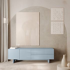 Meuble TV Glim, bleu fumé, brillant