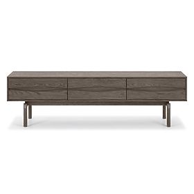 Meuble TV Quadri avec tiroirs, bois de chêne massif, placage, brun espresso