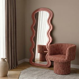 Miroir décoratif suspendu dans un cadre en bois Vale 177x75 cm, ondulé, forme organique, mocha mo