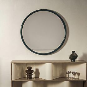 Miroir rond suspendu Zelia, vert foncé, brillant