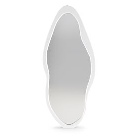 Miroir mural à suspendre avec cadre en bois Mara, 180 x 80 cm, forme irrégulière, blanc