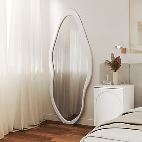 Miroir mural à suspendre avec cadre en bois Mara, 180 x 80 cm, forme irrégulière, blanc
