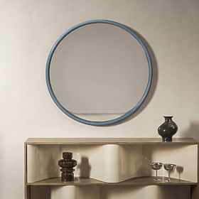 Miroir suspendu rond Zelia, bleu doux, brillant