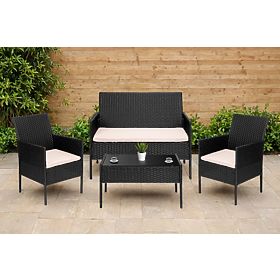 Mobilier de jardin en résine tressée ensemble 4 en 1 MAGNOLIA noir coussins beiges