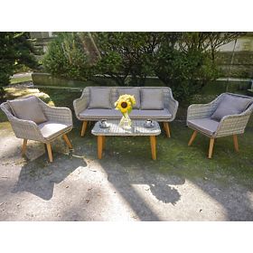 Mobilier de jardin en résine tressée (grand canapé 3 places + 2 fauteuils + table) LARGO Gris Mélang