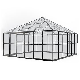 Orangerie de jardin ProGlass Gazebo Large avec base 17,8 m² verre trempé 4 mm, aluminium, noir
