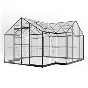Orangerie de jardin Royal Green Standard 16,6 m² avec base, verre trempé 4 mm, aluminium, noir