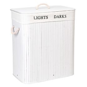 Panier en bambou avec couvercle 100L 2 compartiments blanc