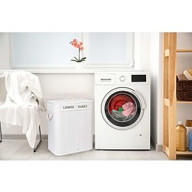 Panier en bambou avec couvercle 100L 2 compartiments blanc