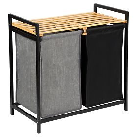 panier en bambou pour linge ou jouets HANOI BLACK 2 compartiments DUO COULEUR