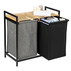 panier en bambou pour linge ou jouets HANOI BLACK 2 compartiments DUO COULEUR