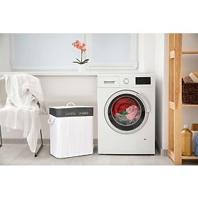 Panier à linge en bambou 2 compartiments blanc-gris