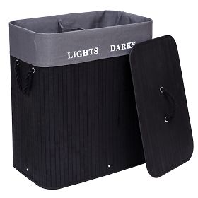 Panier à linge en bambou 2 compartiments noir FSC