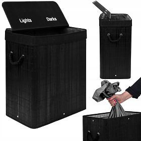 Panier à linge en bambou avec couvercle 100L noir
