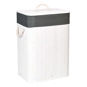Panier à linge en bambou avec couvercle 80L blanc-gris