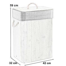 Panier à linge en bambou avec couvercle 80L blanc-gris