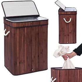 Panier à linge en bambou avec couvercle SOREN 80L wenge