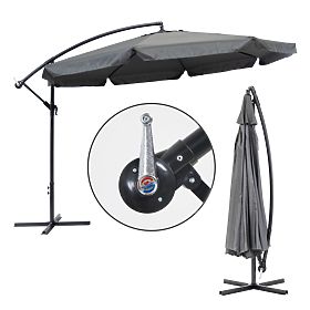 Parasol de jardin grand sur perche pliable 3,5m gris, MultiGarden