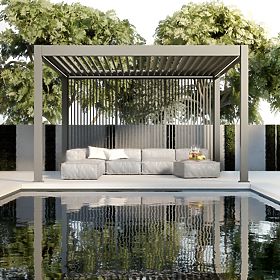 Pergola de jardin autoportante Lumera en aluminium, 4x4 m, bioclimatique, éclairage LED, électrique