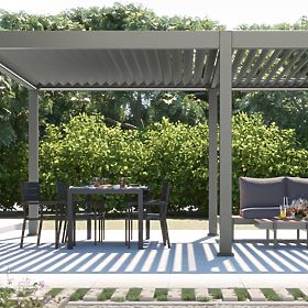 Pergola de jardin autoportante Lumera en aluminium, 4x6 m, bioclimatique, éclairage LED, électrique