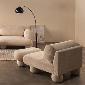 Pouf ovale Fragola beige clair, boucle, formes arrondies