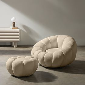 Pouf Perugia, beige, bouclé, formes arrondies