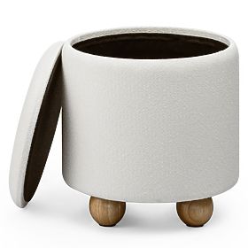 Pouf rembourré Pebble, avec espace de rangement, rond, blanc
