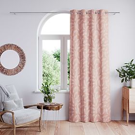 Rideau CALM couleur rose poudré motif végétal imprimé style classique œillets métalliques argentés