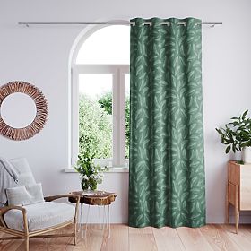 Rideau CALM couleur vert bouteille motif végétal imprimé style classique œillets métalliques argenté