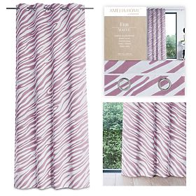 Rideau FUN couleur rose avec motif animalier style tropical œillets métalliques argentés