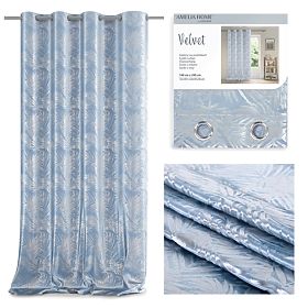 Rideau SILVERLEAVES couleur bleu clair style glamour œillets argentés velours 140x245 AmeliaH